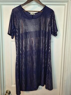Paper Plane Metallic Gold Navy Shift Dress Size 1x